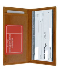 Tan Genuine Leather Plain Checkbook Cover Long Wallet For Men Lady