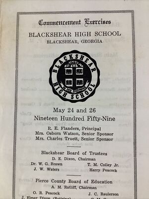 Blackshear Georgia High School Original  1959 Rare VHTF Graduation Program