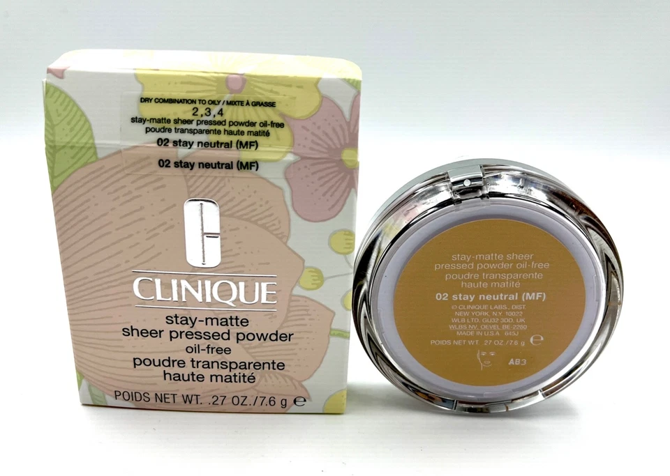 ¡Nuevo en caja! Polvo prensado transparente Clinique Stay-Matte sin aceite ~ 02 mantente neutral Foto 3 de 4