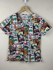 Rudolph The Red Nosed Reindeer Womens Comic Strip Christmas Holiday Scrub Top