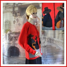 Arte Cuzco Alpaca Red Knit Sz Large Cardigan Sweater 4 Peruvians in Trad Dress