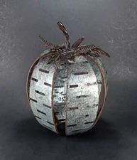 Galvanized Metal Pumpkin Luminary Rustic Farm Fall Decor 11" Candle Cover Silver