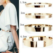 Donna Metallo Cintura Altezza Vita Specchio Largo Placcato Oro Metallizzato
