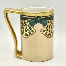 Vntg JP Liomges France Mug Hand Painted Peacocks Gilded Signed c1909