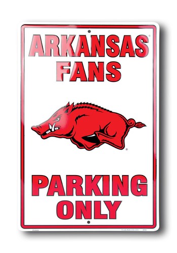 ARKANSAS FANS PARKING ONLY 12" x 18" LARGE METAL SIGN MAN CAVE RAZORBACK HOGS - Picture 2 of 5