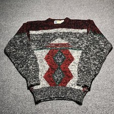 Vintage 90s Sweater Mens Medium Acrylic Aztec Crew Neck Knit Heavyweight