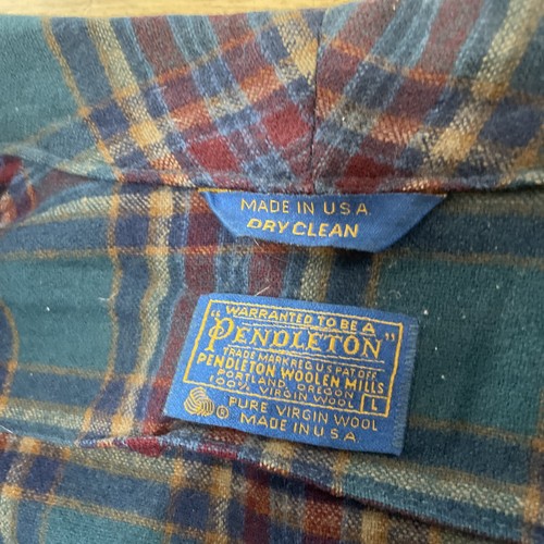 Vtg. Pendleton Virgin Wool Robe Belted Adult Made USA Green Purple Tartan Plaid - Picture 10 of 14