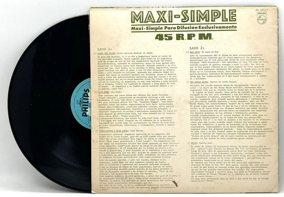 MAXI SIMPLE COMPILATION VINYL LP RECORD ARGENTINA IMPORT 1980s TEARS FOR FEARS - Image 2 of 4