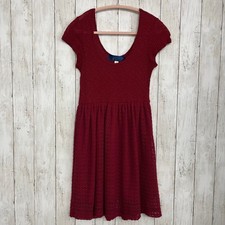 Blue Rain Short Sleeve Fit Flare Crochet Knit Lined Soft Knee Length Dress