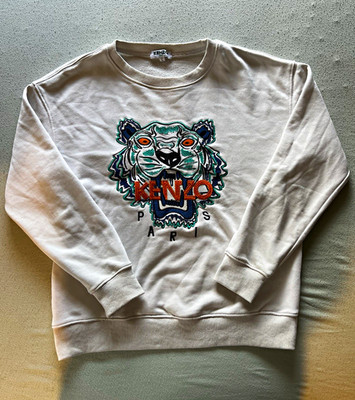 KENZO Herren Pullover Weiß Gr. L Tiger Logo ARTIKEL fällt wie Gr. M aus