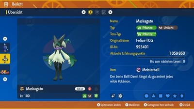   Shiny Maskagato |  Lvl 100  | Max6IV/DV | Pokemon Karmesin|Purpur  