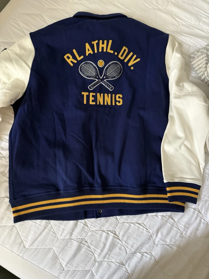 Polo Ralph Lauren Fleece Letterman 网球校服夹克秋季 Royal Multi XXL — 第 3/3 张图片