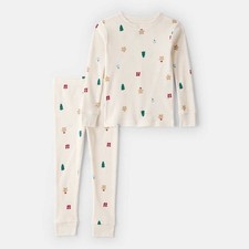 NEW 2T Carter's Toddler Unisex Christmas Holiday Print 2PC Pajama Set Ivory