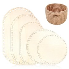 Wooden Basket Bottom, 5 PCS 5 Sizes Oval Circle Blank Solid Crochet Basket Wo...