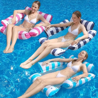 Pool Floats, 3 Pack Inflatable Pool Float Chairs with Cupholders & Handles, Pool