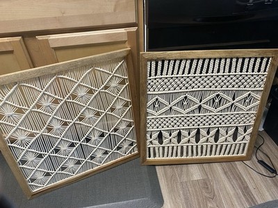 Framed Macrame Wall Hangings Lot Of 2  Modern Bohemian Boho