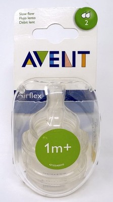 Avent Airflex - 1+ Month Slow Flow Pack of 2 Bottle Nipples BPA Free