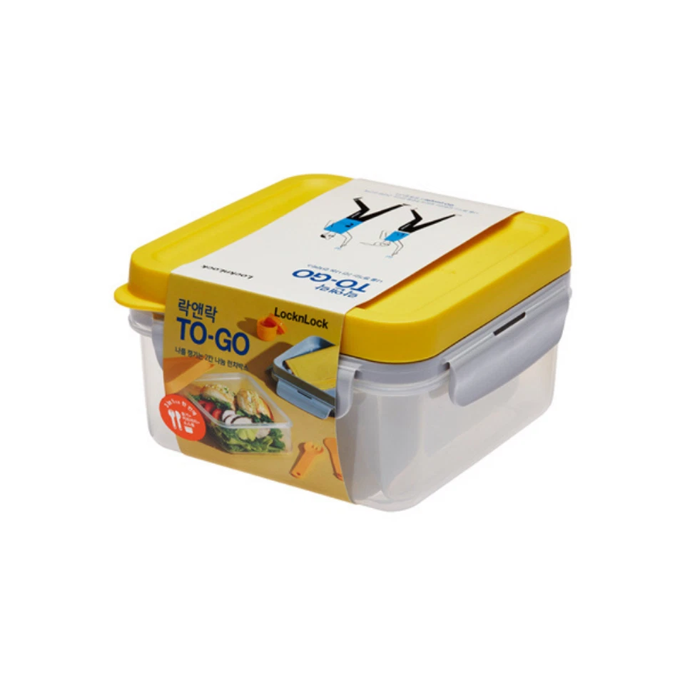 LocknLock 2 Lunch Boxes Blue & Yellow Leakproof Meal Prep with Spoon & Sauce Cup - Image 2 of 4