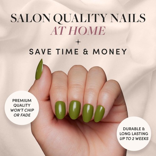 Press On Nails - Moss Green | Opaque Earthy Green Short Oval False Nails, Reu... - Bild 2 von 6
