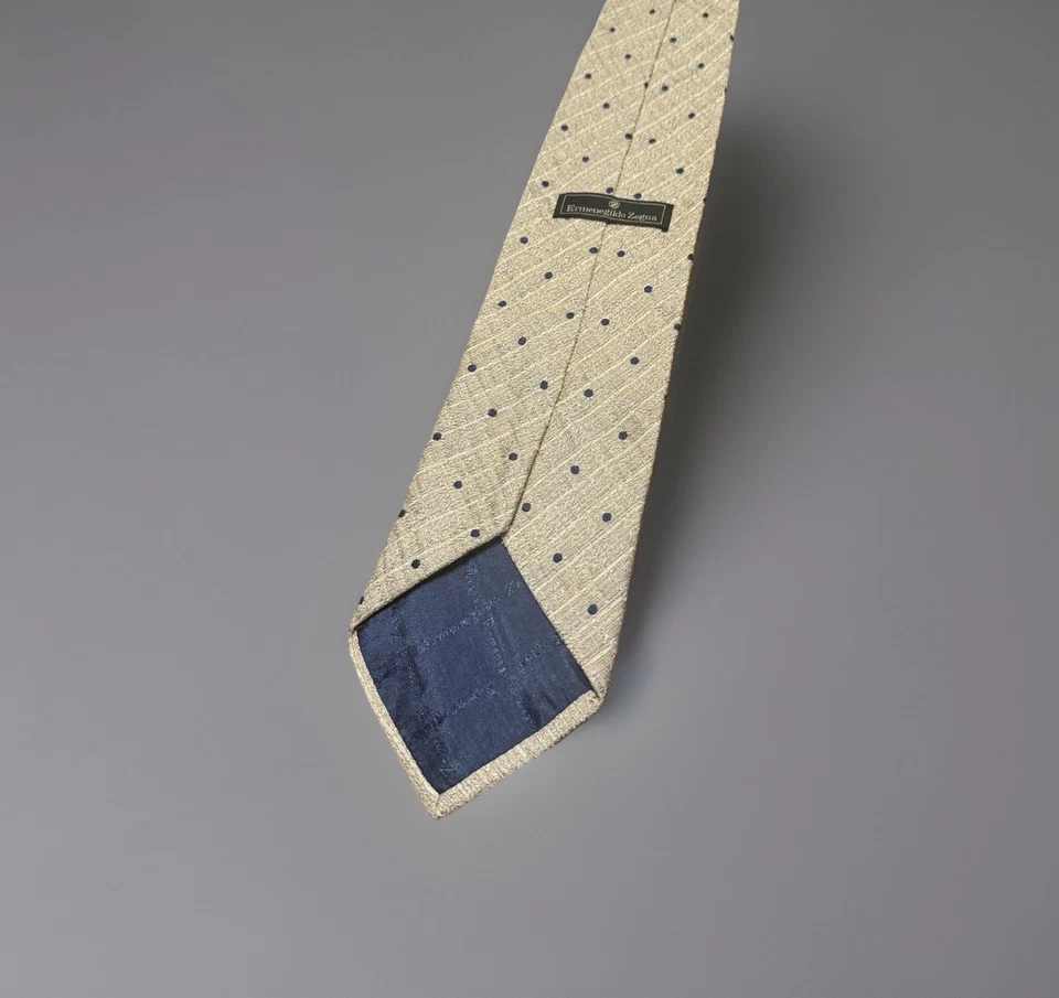 Ermenegildo Zegna Men's Silk Neck Tie Gold Navy Polka Dot Made In Italy - Image 2 of 4