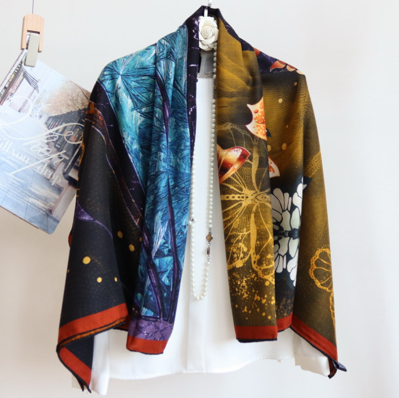 70% Cashmere 30% Silk Orange Butterfly Print Double Face Scarf 53 Inch Bandana Wrap
