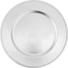 Beaded Round Charger Plate Silver 13"