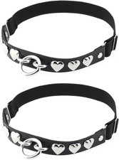 2Pcs Adjustable O-Ring Leg Garter, Elastic Punk Studded Heart Thigh Garters for