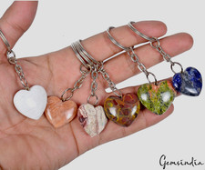 6 Pcs Beautiful Natural Multi Color Gemstones Heart Shape Key Chains for Gift