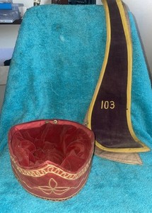 Vintage Antique Odd Fellows IOOF Noble Grand Hat Cap & Sash Very Rare
