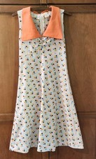 Vintage 1960's Handmade Orange Teal White Pleated Collar Mod Dress Size Small