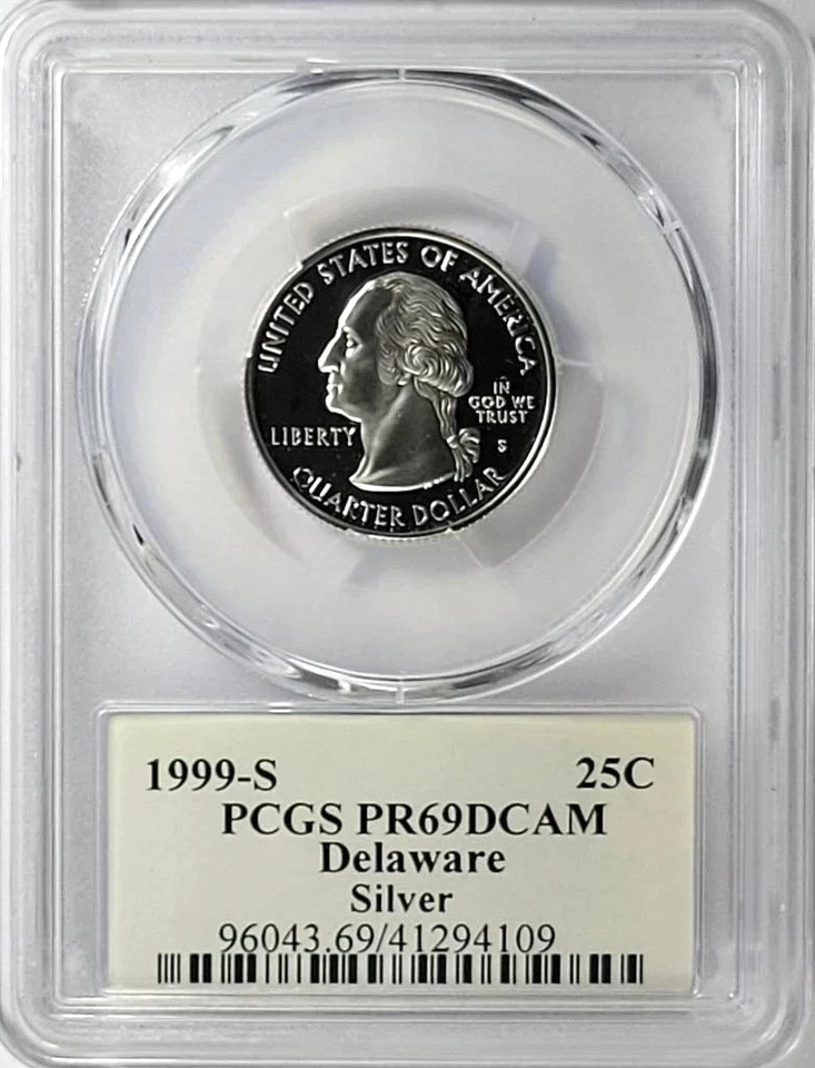 ✅ 1999-S Delaware 90% SILVER Washington Quarter ~ PCGS PR69DCAM State Flag Label - Image 2 of 2
