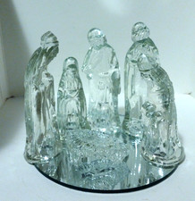Vintage 1990s Nativity Set Heavy Crystal Glass with Mirror 4" Tall - 7 Piece