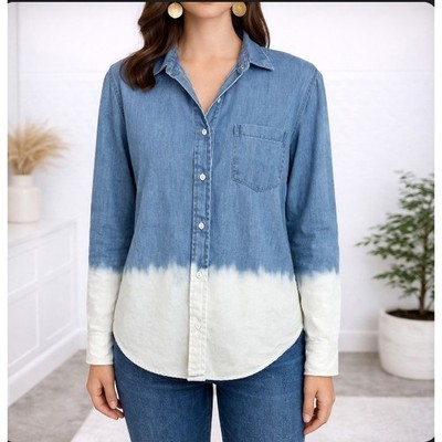 Frank & Eileen Luke Ombre Women XXS Blue Dip Dye Denim Shirt Button Down