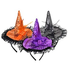 Witch Hat Headband for Women - Mini Witches Headpiece for 3pcs 3colors 