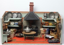 Antique German Dollhouse Nuremberg Kitchen with Original Contents Miniature