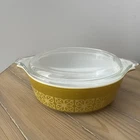 Vintage Pyrex 471 Mustard Autumn Floral 1 Pint Casserole Dish w/ Lid