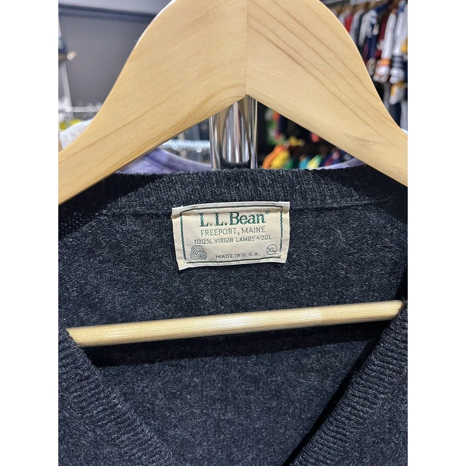 Vintage años 80 L.L. Suéter Gris Bean 100% Lana Cordero Cuello en V Talla XL Hecho en EE. UU. Foto 3 de 4