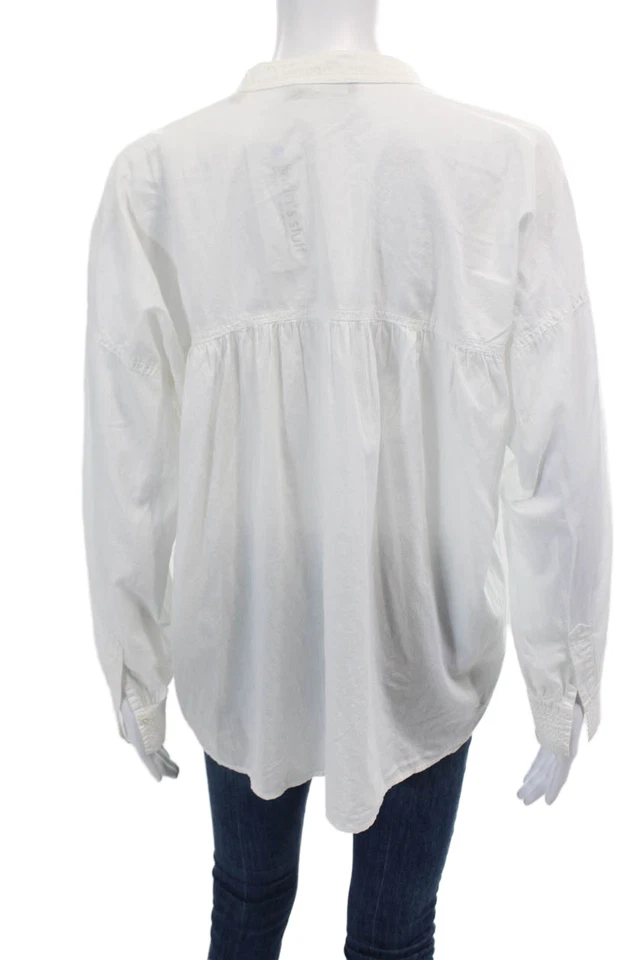 Blusa Pullover Vince Para Mujer Cuello en Y Manga Larga Puño con Botones Blanca XS Foto 3 de 4