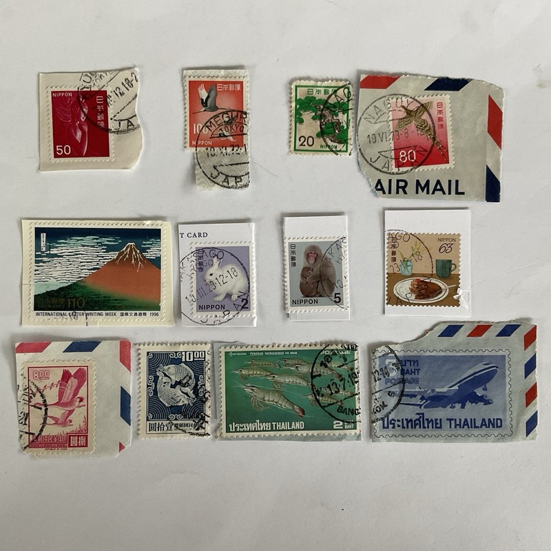 23 Asia stamp~1925-2020~Japan~Fuji~curry+Taiwan~Republic of China+Thailand~prawn