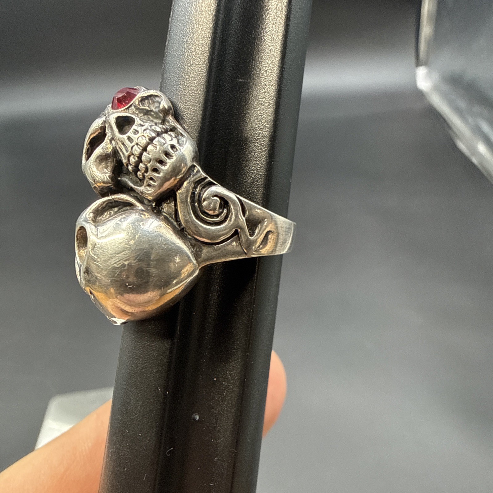 Biker Two Skull Ring Solid 925 Sterling Silver Sz… - image 4