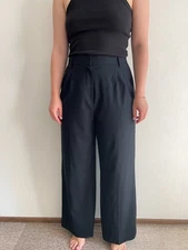 Toast Women's Black Straight Leg High Waist Trousers Stretch Lined Pants Size L