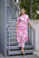 Gosriki Women'S Rayon Viscose Straight Printed Kurta With Pant (Sunoni Pink-V...