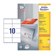 Image of Avery White 105 x 57mm Self Adhesive Laser Multipurpose Labels - 10 Per Page - 1