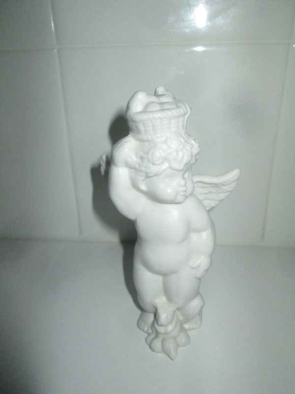 Vintage VIGOR Porcelain Cherub 5.5" High - Fruit Basket -  Rabbit- signed