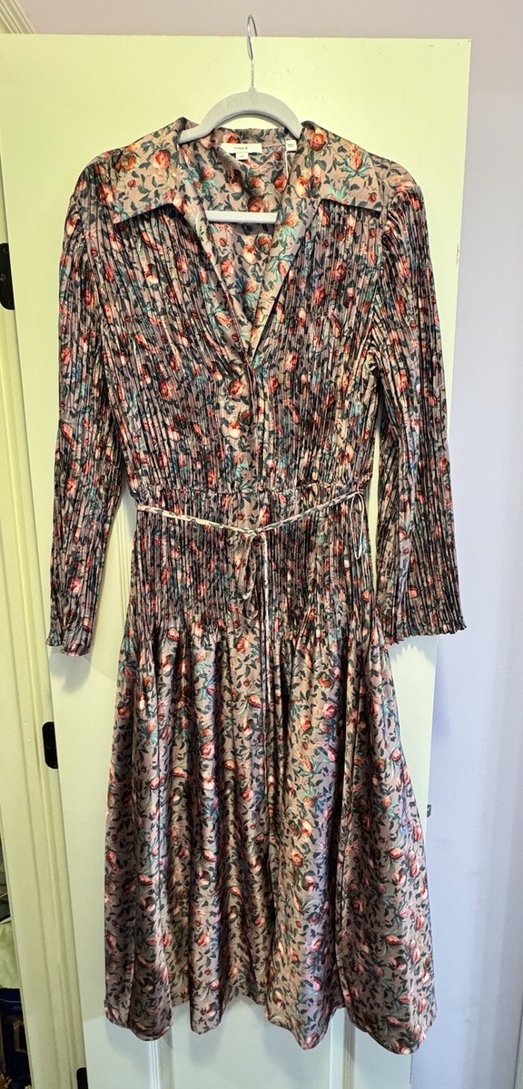 vince berry blooms pleated shirt dress Berry Blooms Shirt Dress
