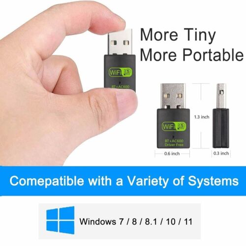 Dual Band WIFI + Bluetooth Adapter USB WIreless Mini Dongle 600Mbps 2.4Ghz 5Ghz - Picture 8 of 15