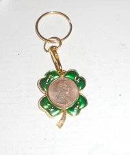 Vintage Lucky Penny Coin Token Keychain Chain Pendant Birthday Clover Lottery 4
