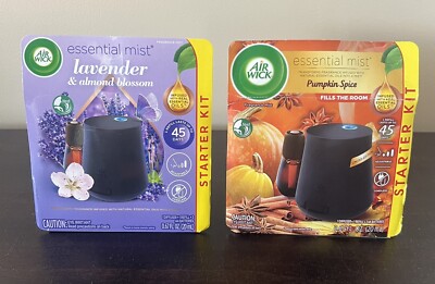 2 pk Airwick Essential Mist Starter Kit Lavender Almond Blossom / Pumpkin Spice