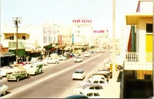 Four Roses, classic cars Main Street Avenida Revolucior Tijuana Mexico POSTCARD