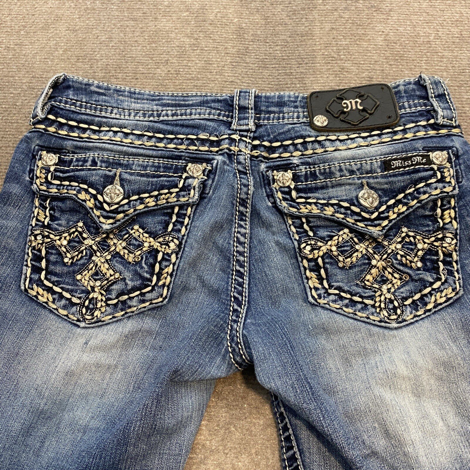 Miss Me Womens 28 Skinny Low Rise Distressed Rhinestone Jeans Y2K Blue